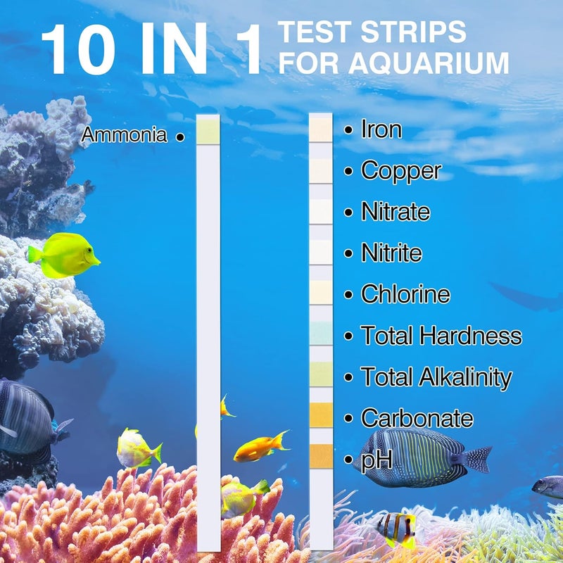 SaySummer 10 in 1 Ammonia Test Kit for Aquarium, 150ct Aquarium Ammonia Test Strips Freshwater Saltwater, Fish Tank Aquarium Test Strips Kit - Testing Ammonia and 9 More ! - Image 2